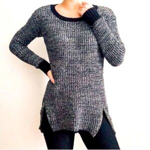 Ruby Moon Chunky Knit Zippered Flared Hem Crewneck Fitted Sweater Size M